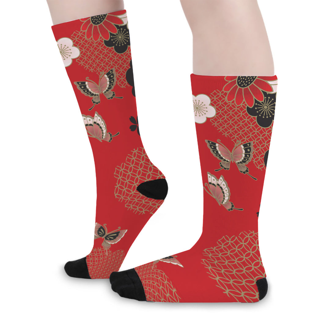 Japanese Flower Print Long Socks