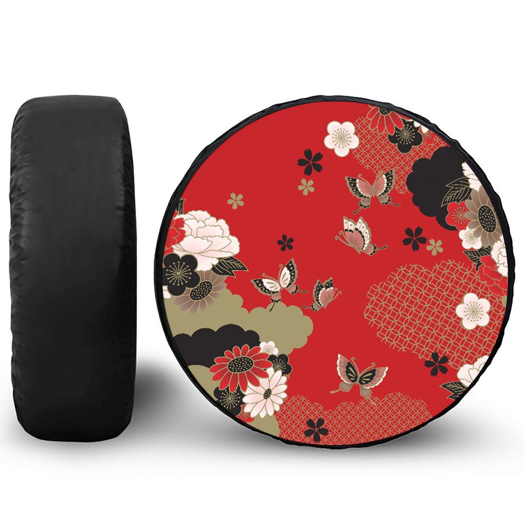 Japanese Flower Print Tire Cover