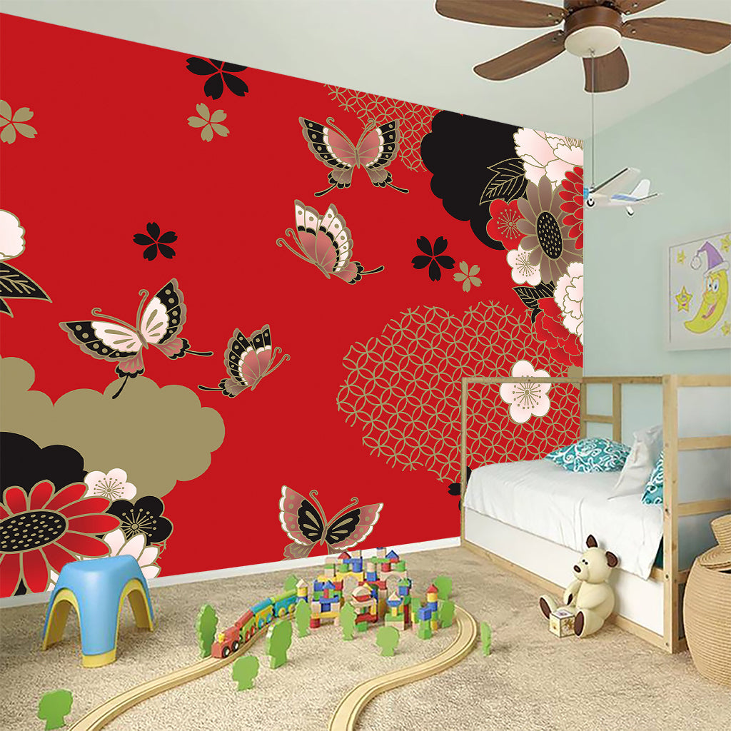 Japanese Flower Print Wall Sticker