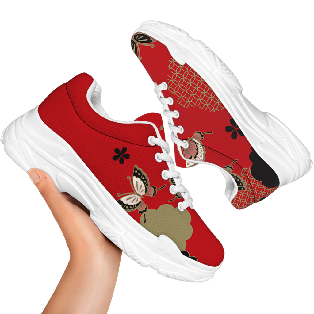 Japanese Flower Print White Chunky Shoes
