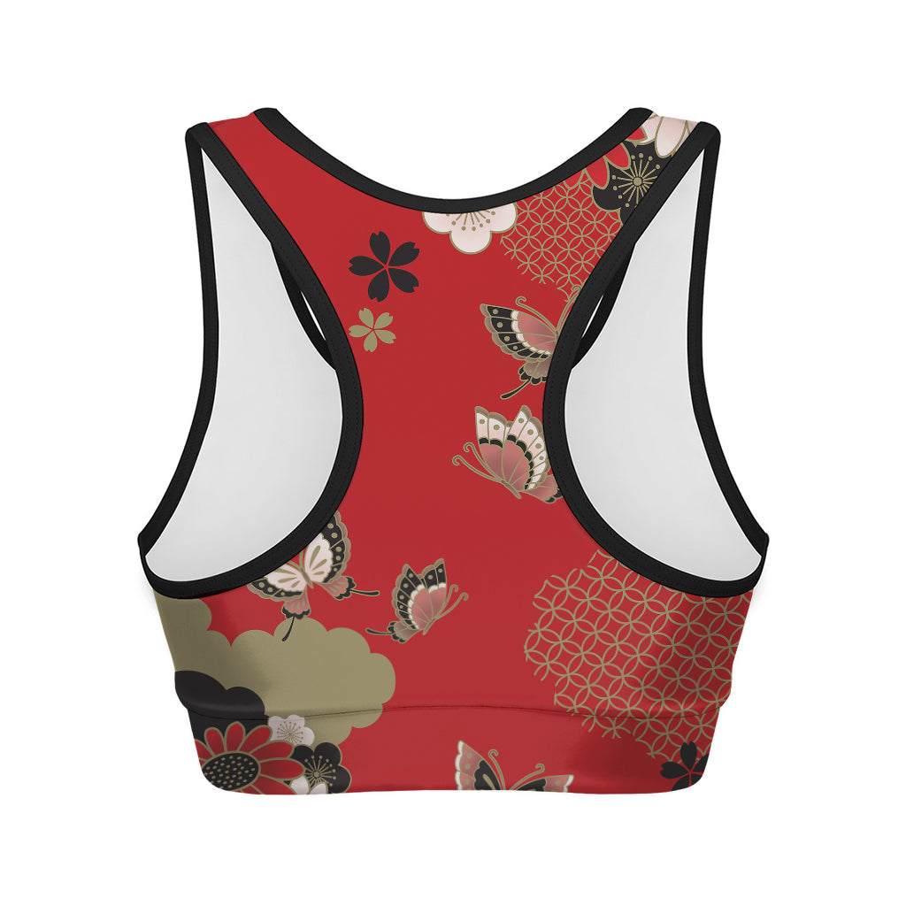 Japanese Flower Print Women's Sports Bra