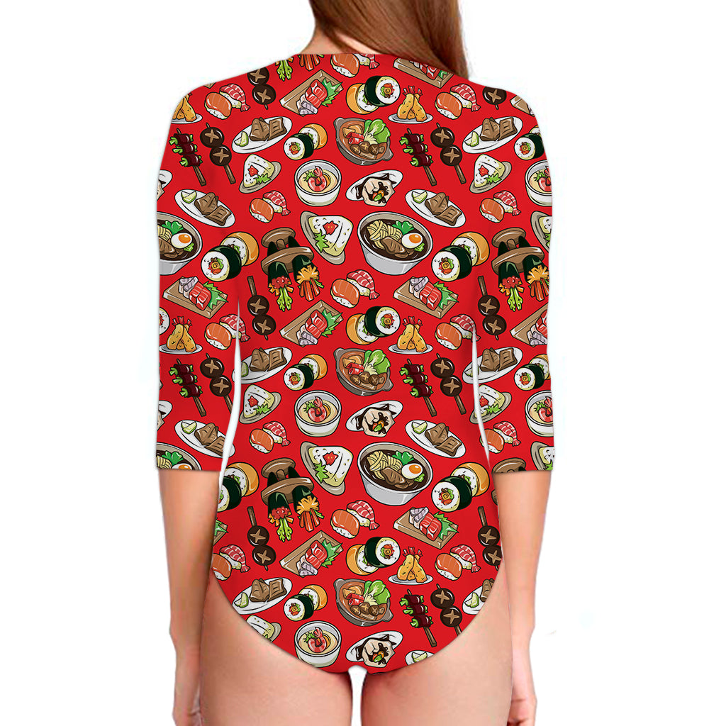 Japanese Food Pattern Print Long Sleeve Swimsuit