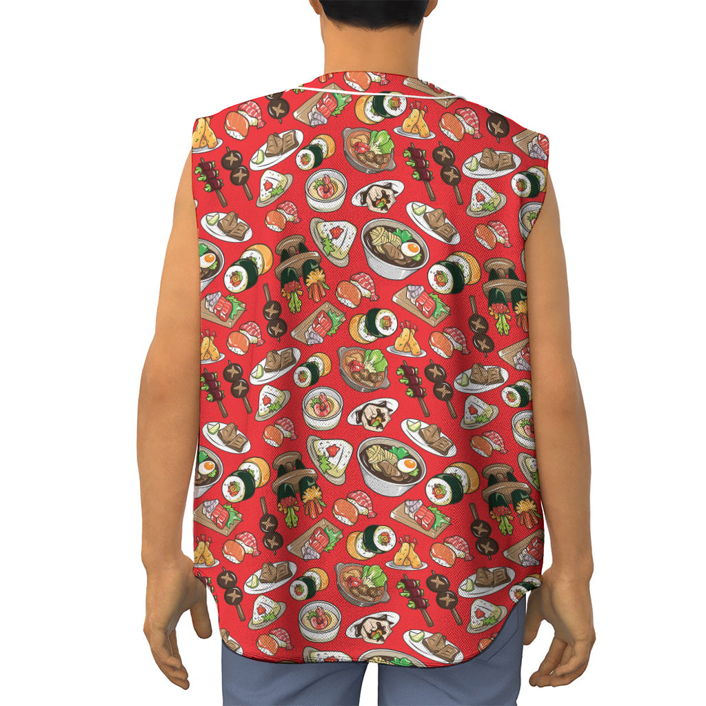 Japanese Food Pattern Print Sleeveless Baseball Jersey
