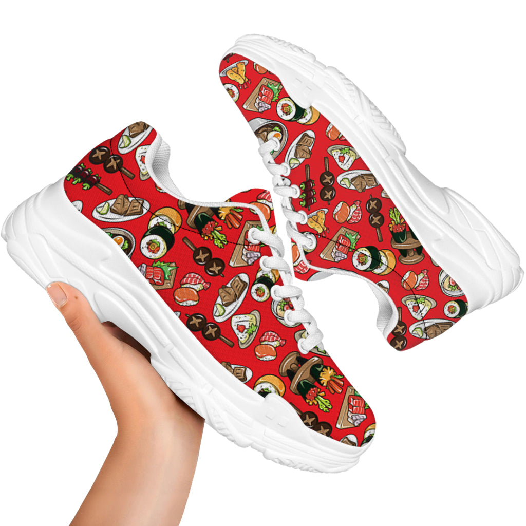 Japanese Food Pattern Print White Chunky Shoes