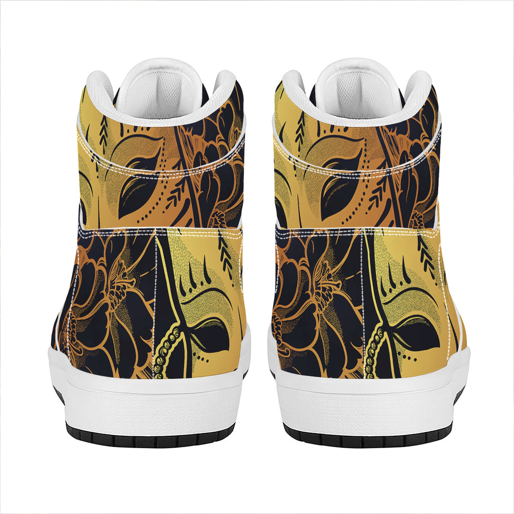 Japanese Fox Mask Print High Top Leather Sneakers