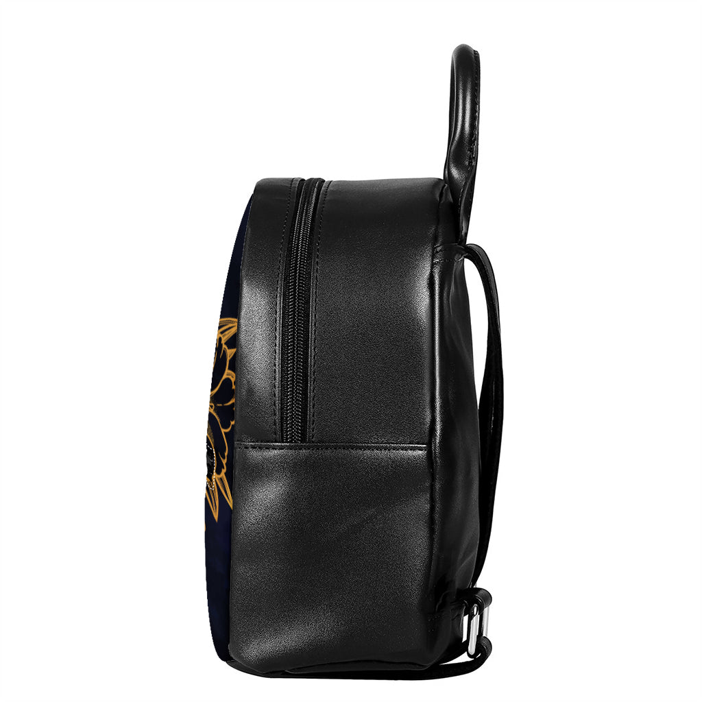 Japanese Fox Mask Print Leather Backpack