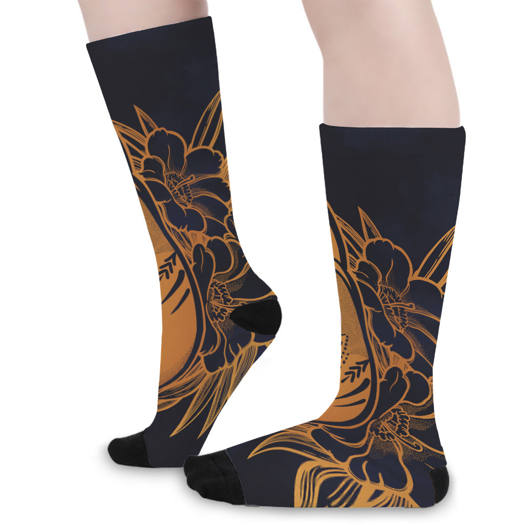 Japanese Fox Mask Print Long Socks