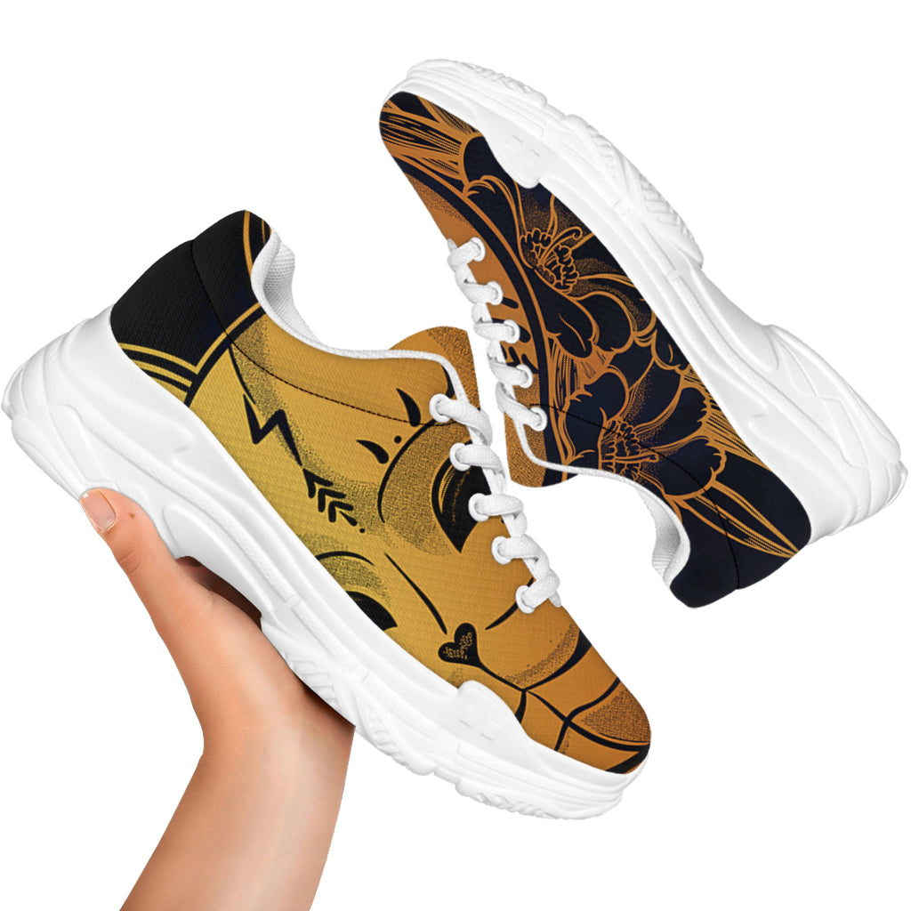Japanese Fox Mask Print White Chunky Shoes