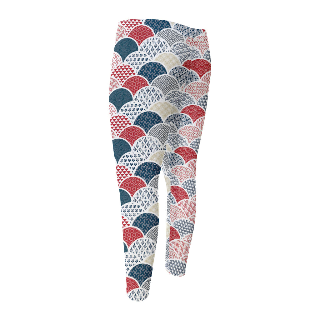 Japanese Geometric Pattern Print Men's Compression Pants