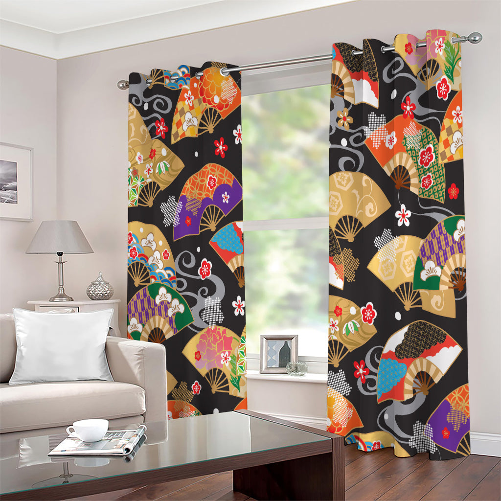 Japanese Hand Fan Pattern Print Extra Wide Grommet Curtains