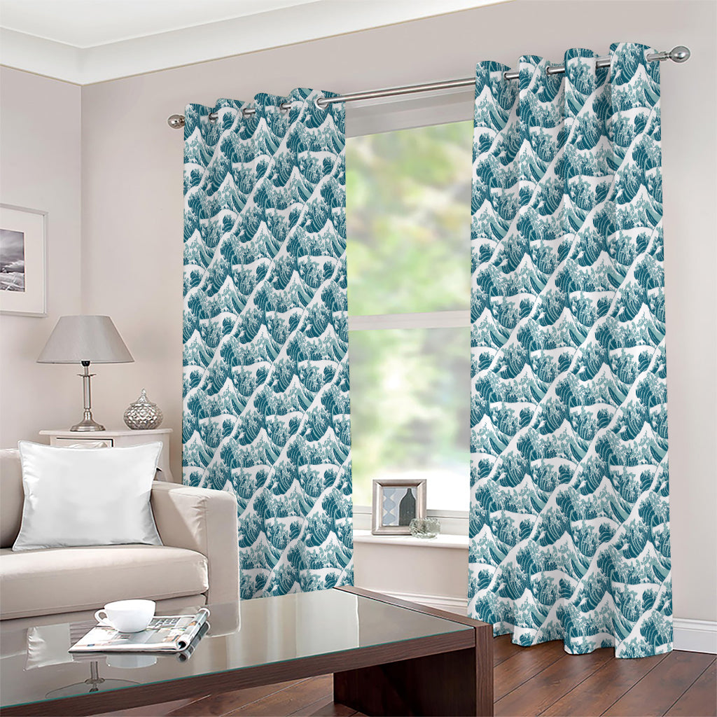 Japanese Kanagawa Wave Pattern Print Extra Wide Grommet Curtains