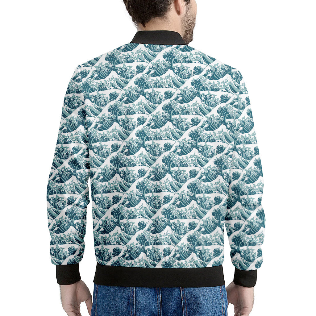 Japanese Kanagawa Wave Pattern Print Men's Bomber Jacket