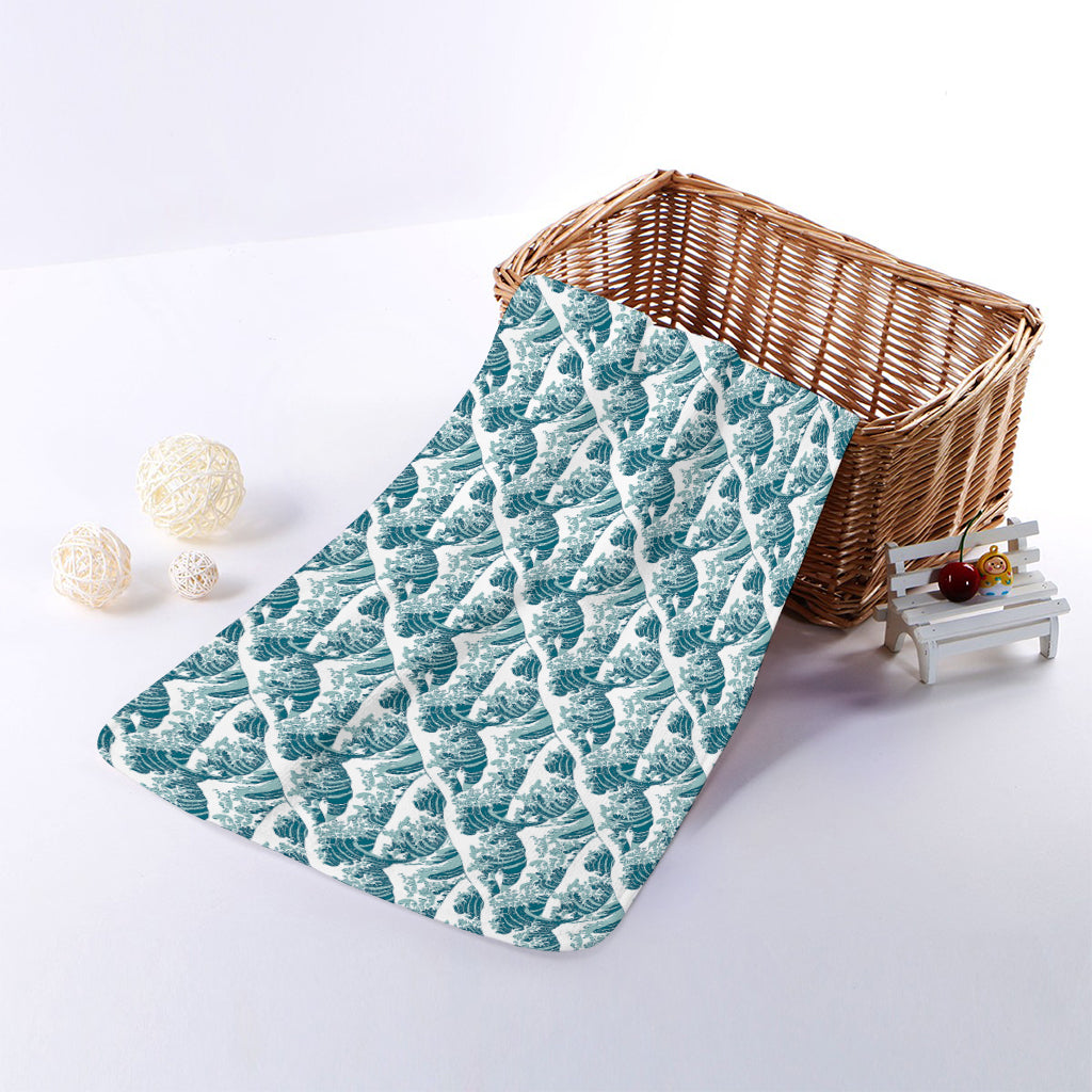 Japanese Kanagawa Wave Pattern Print Towel