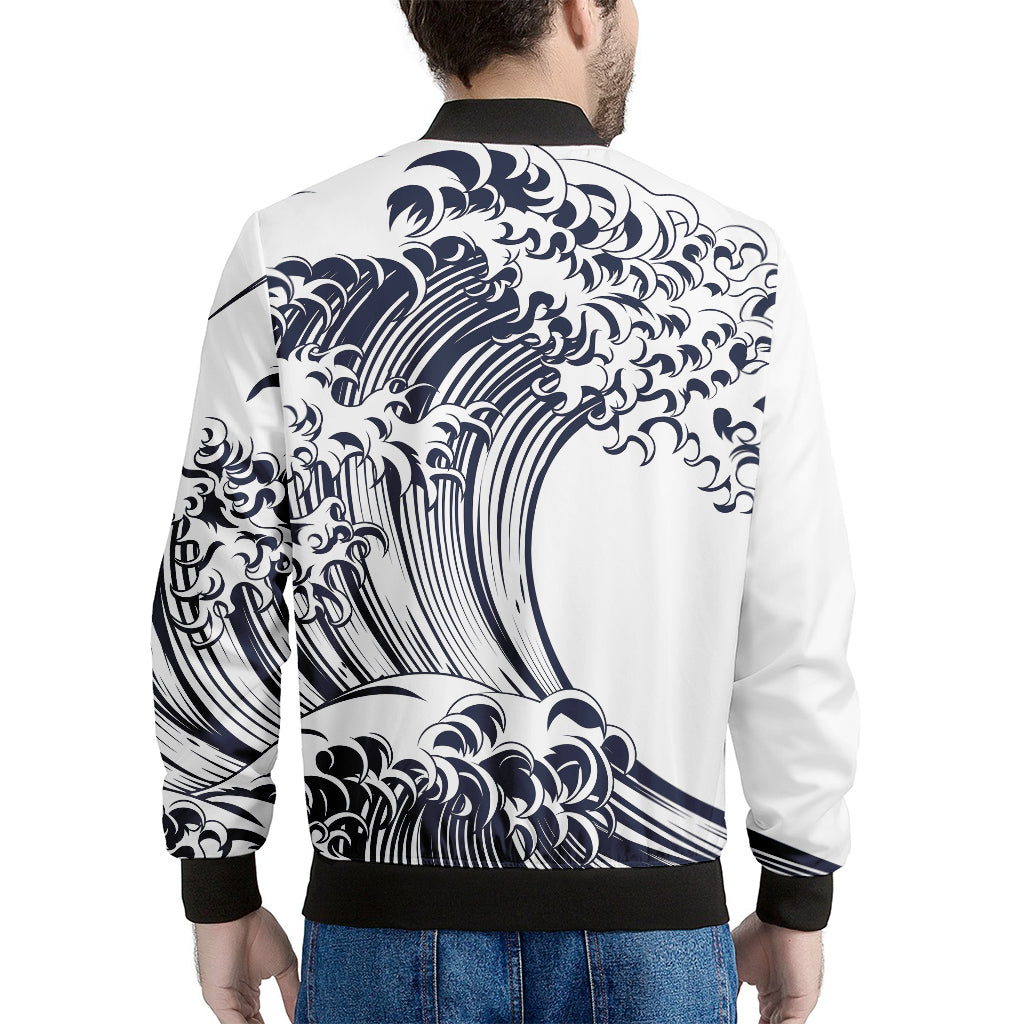 Japanese Kanagawa Wave Print Men's Bomber Jacket