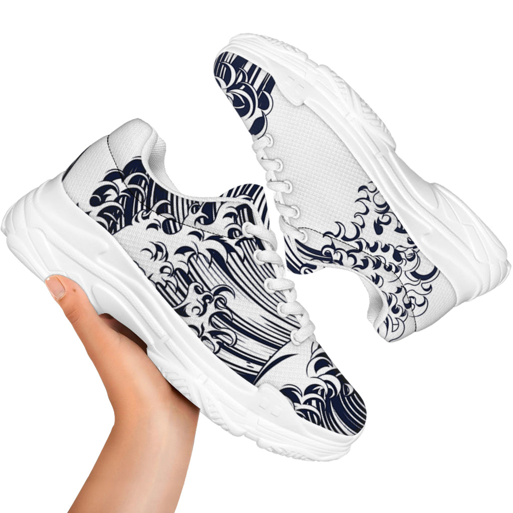 Japanese Kanagawa Wave Print White Chunky Shoes