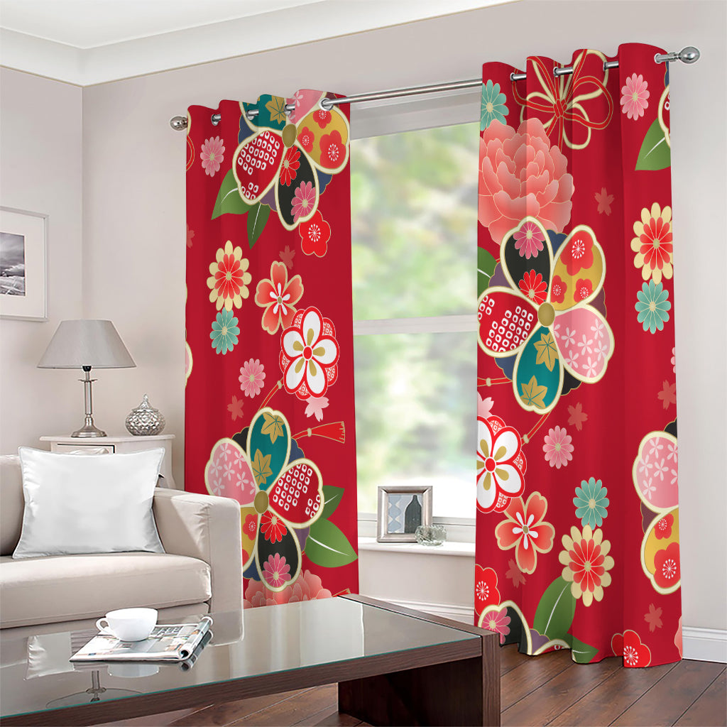 Japanese Kimono Pattern Print Extra Wide Grommet Curtains