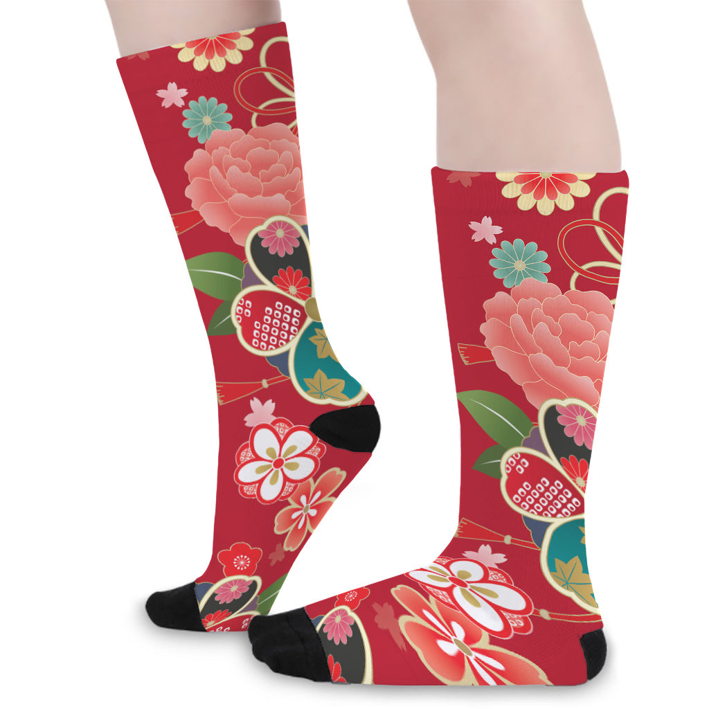 Japanese Kimono Pattern Print Long Socks