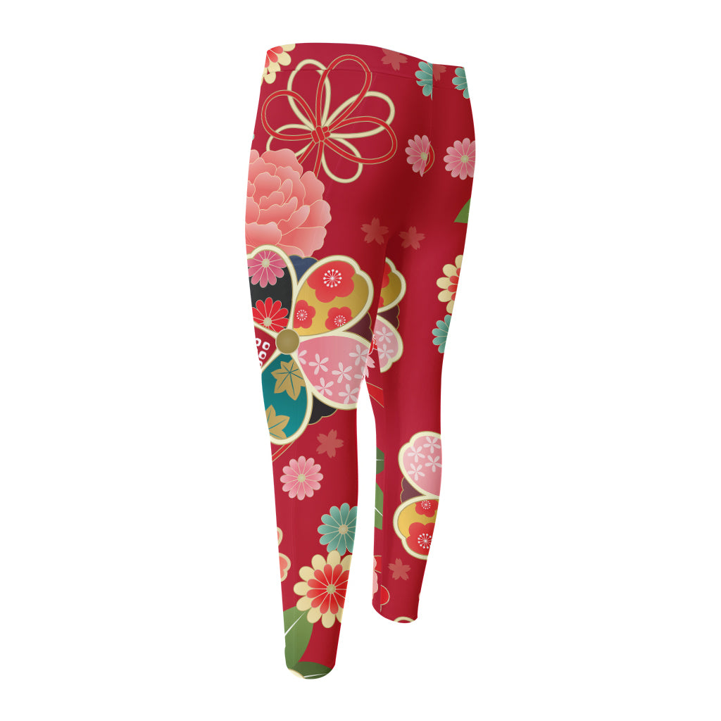 Japanese Kimono Pattern Print Men's Compression Pants