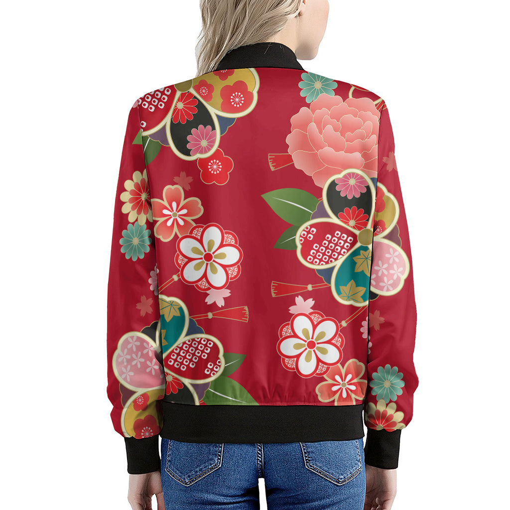 Japanese Kimono Pattern Print Women's Bomber Jacket