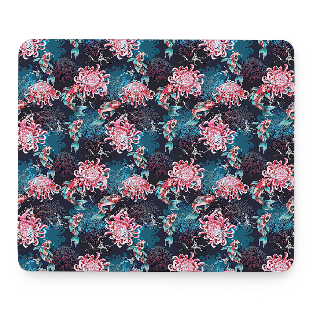 Japanese Koi And Chrysanthemums Print Mouse Pad