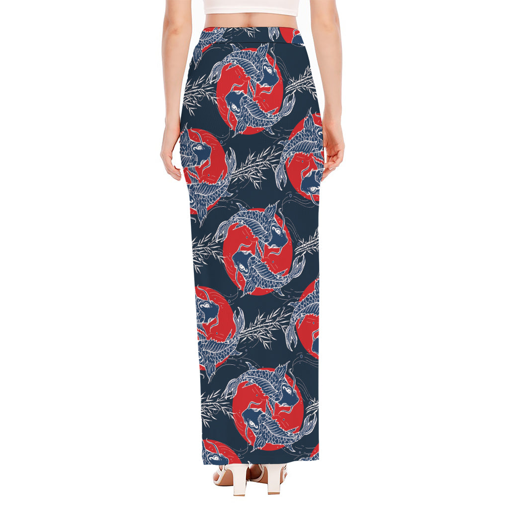 Japanese Koi Carp Fish Pattern Print High Slit Maxi Skirt