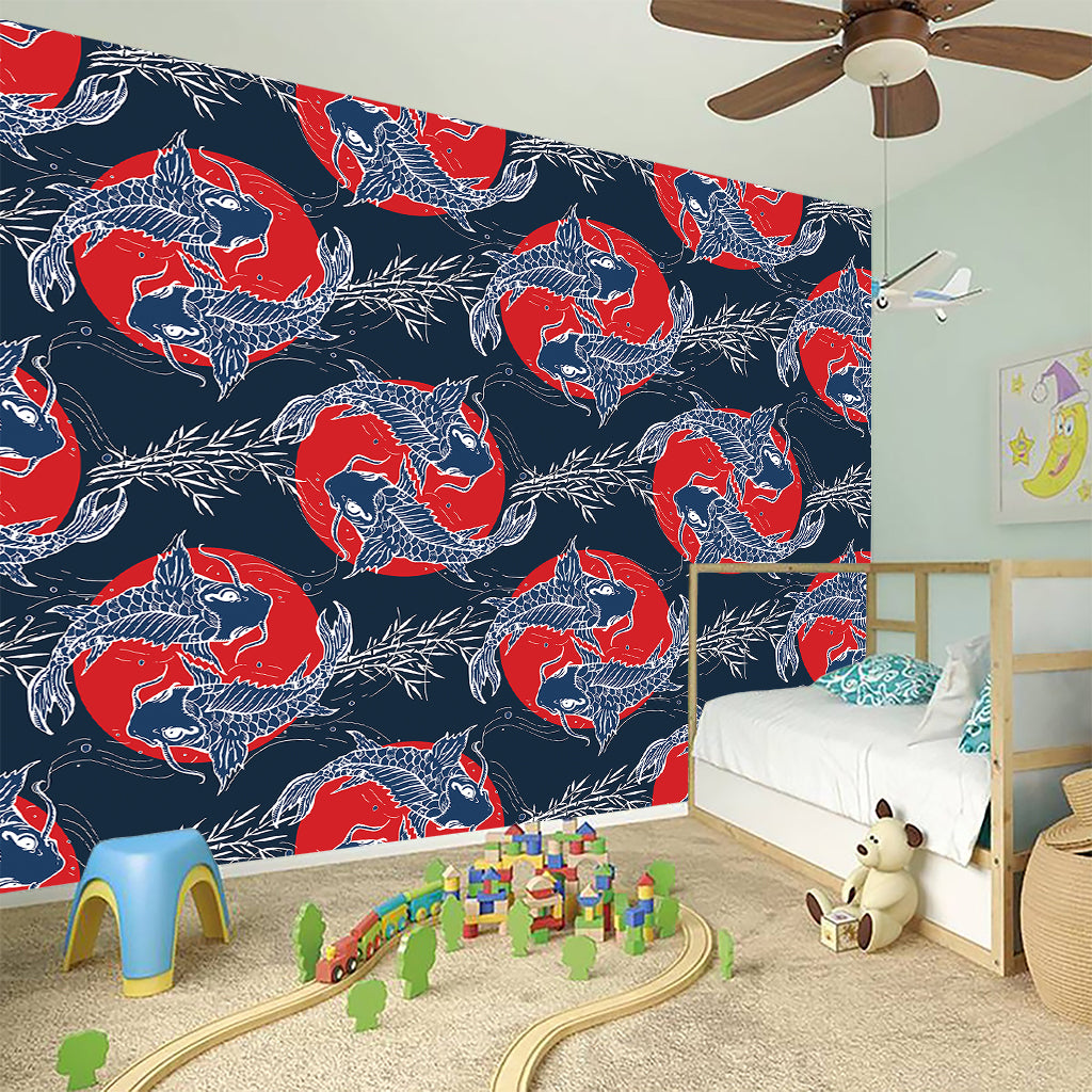 Japanese Koi Carp Fish Pattern Print Wall Sticker
