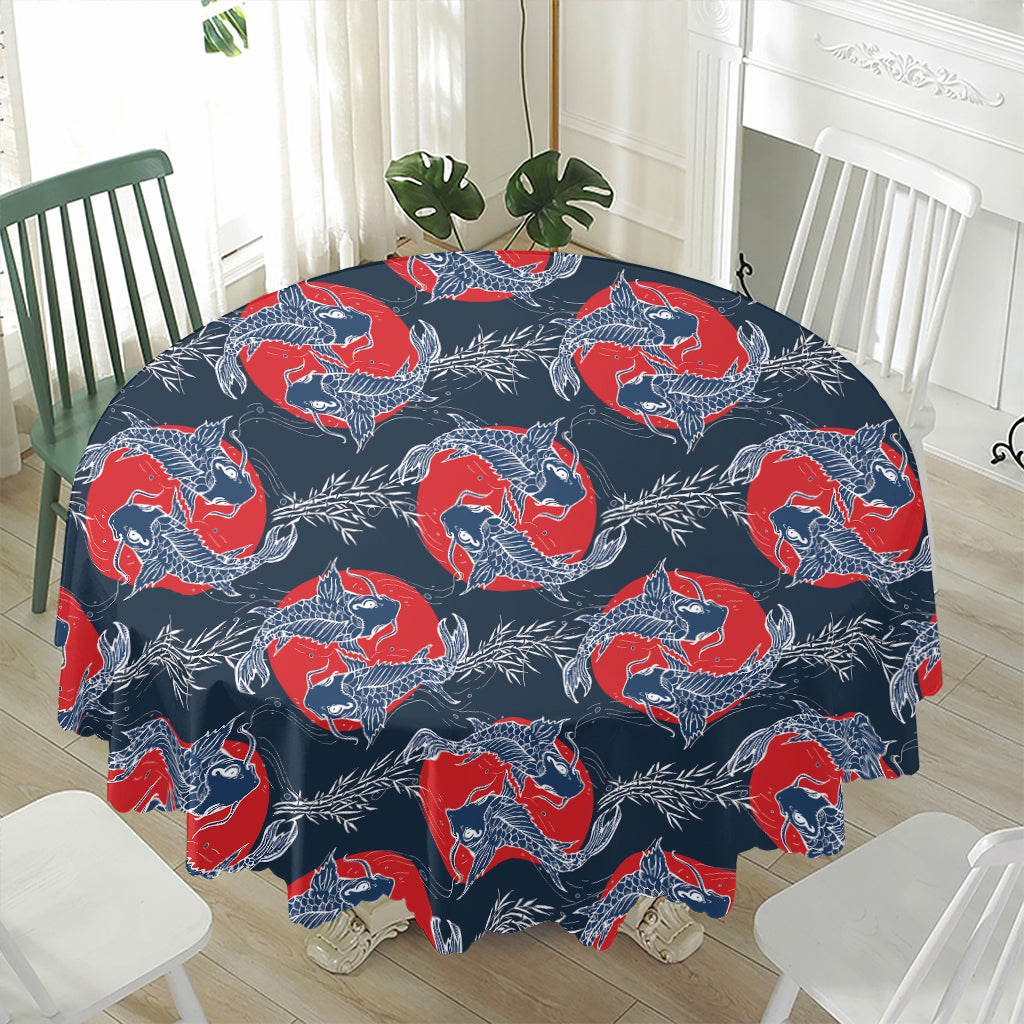 Japanese Koi Carp Fish Pattern Print Waterproof Round Tablecloth