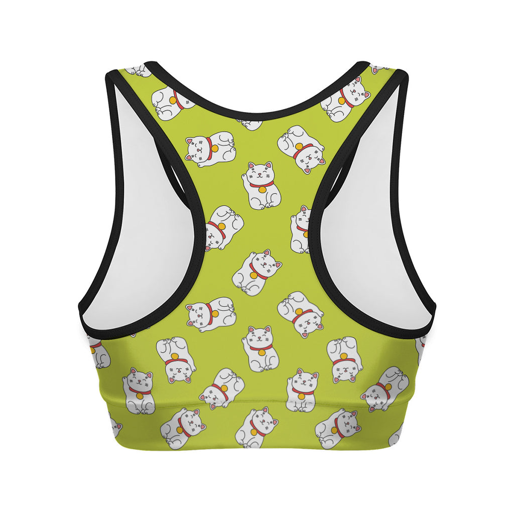 Japanese Lucky Cat Cartoon Print Women's Sports Bra