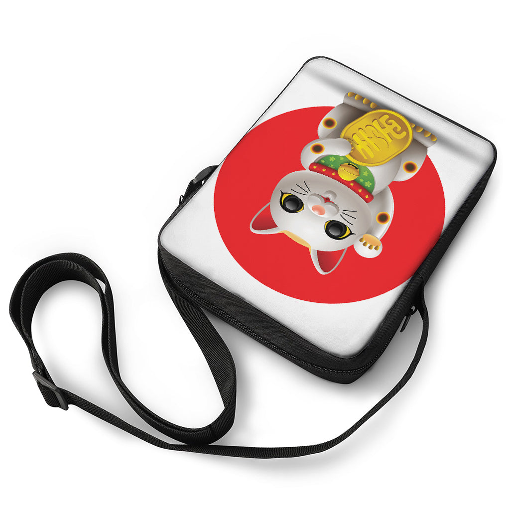 Japanese Lucky Cat Maneki Neko Print Rectangular Crossbody Bag