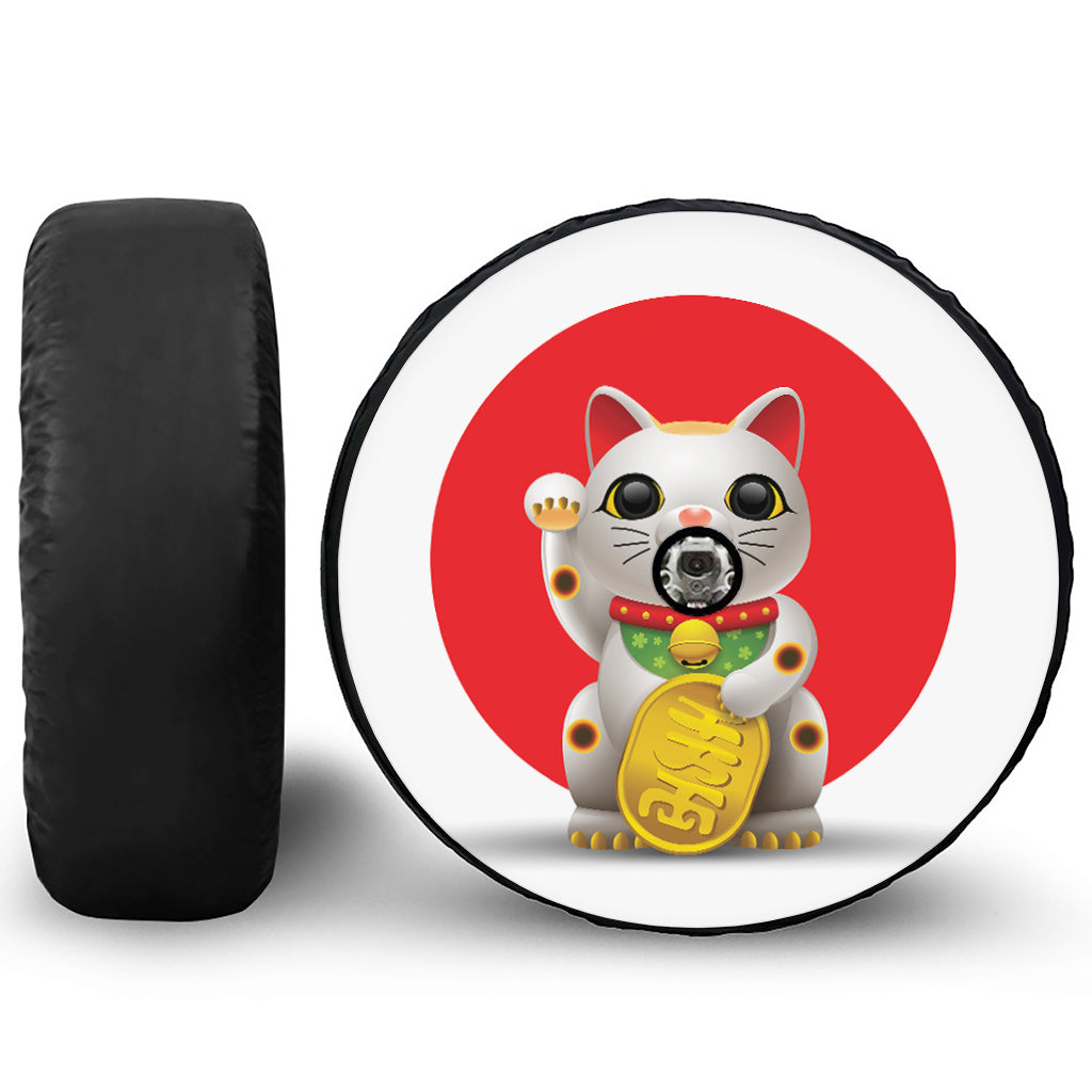 Japanese Lucky Cat Maneki Neko Print Tire Cover With Camera Hole