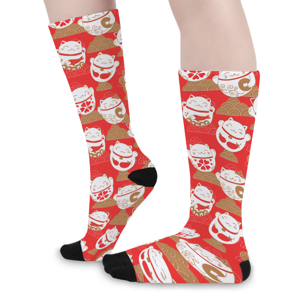 Japanese Lucky Cat Pattern Print Long Socks