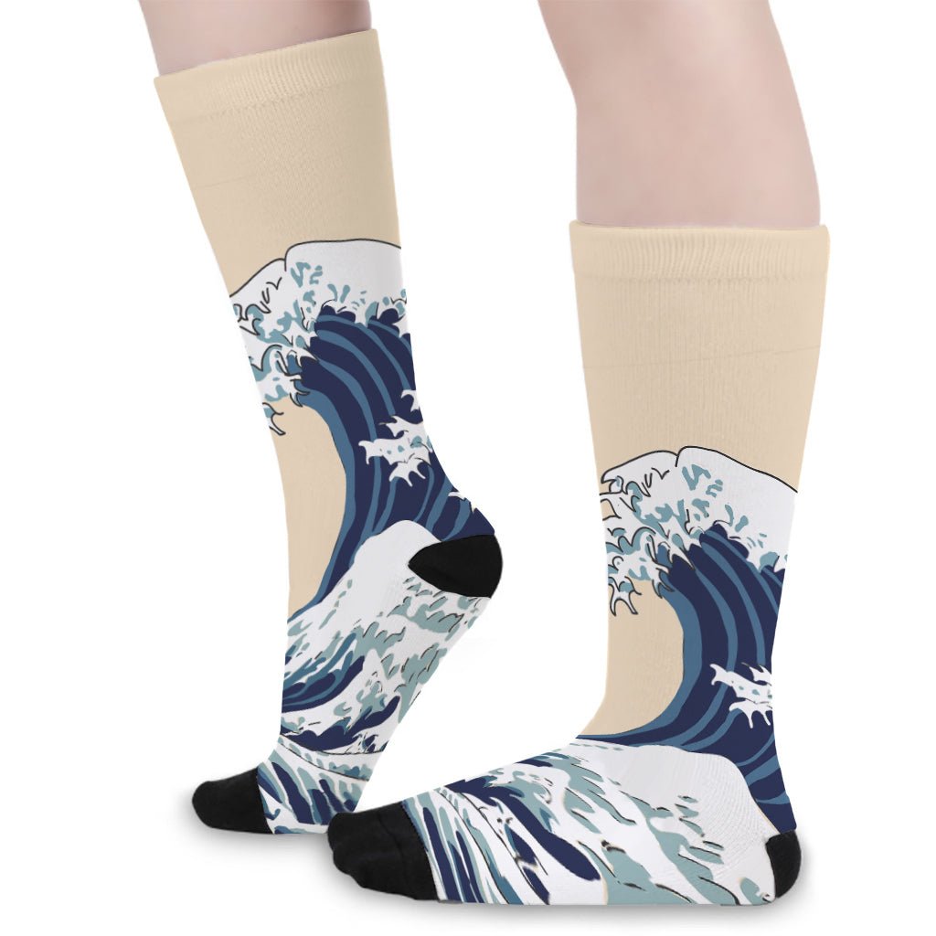 Japanese Ocean Wave Print Long Socks