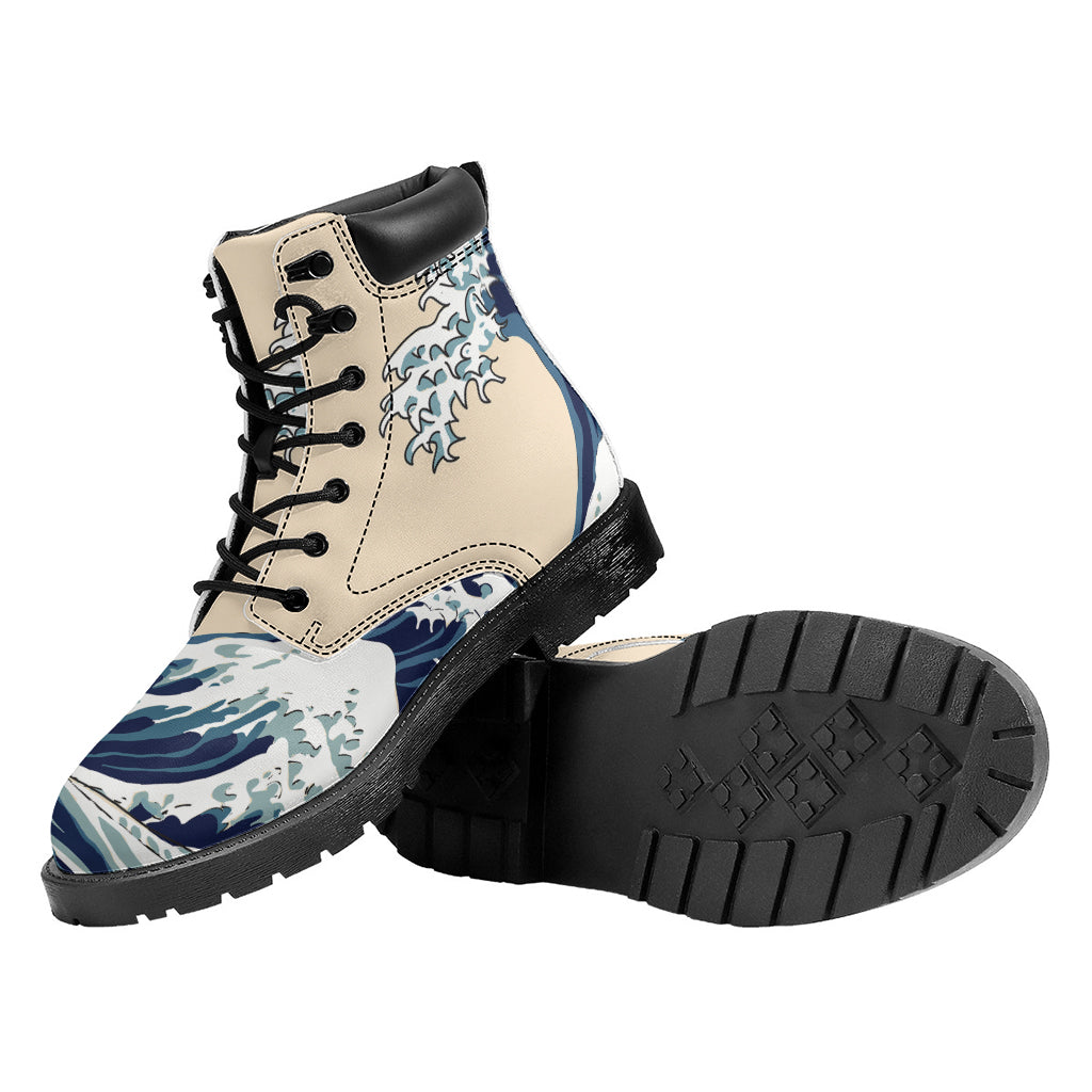 Japanese Ocean Wave Print Work Boots