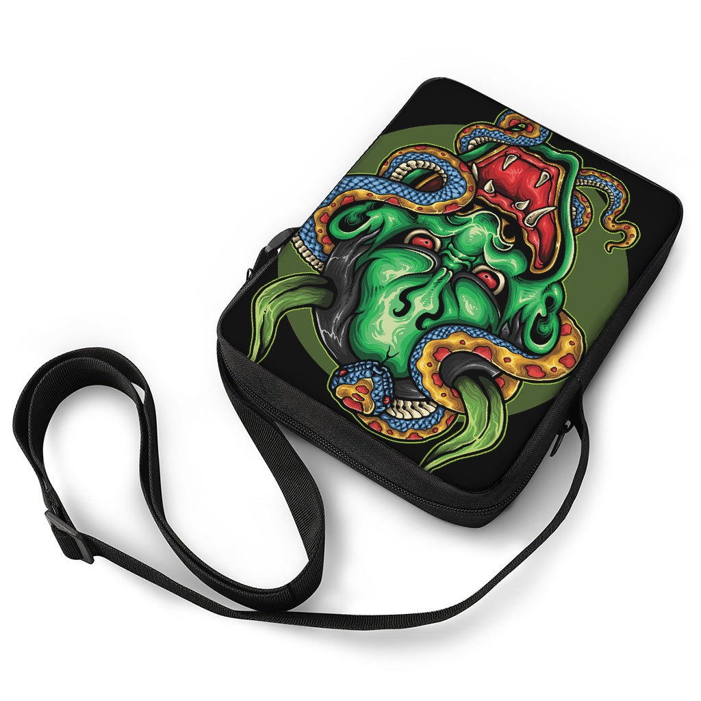 Japanese Oni Demon With Snake Print Rectangular Crossbody Bag