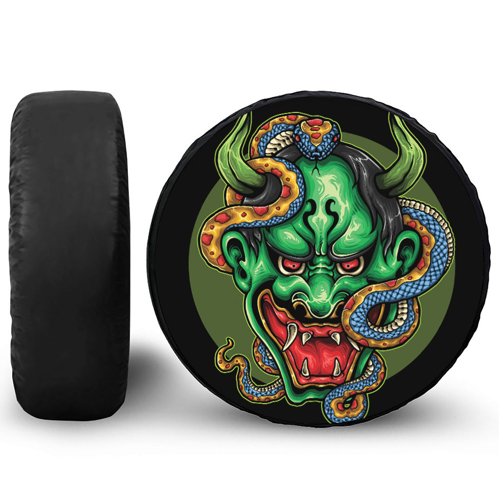 Japanese Oni Demon With Snake Print Tire Cover