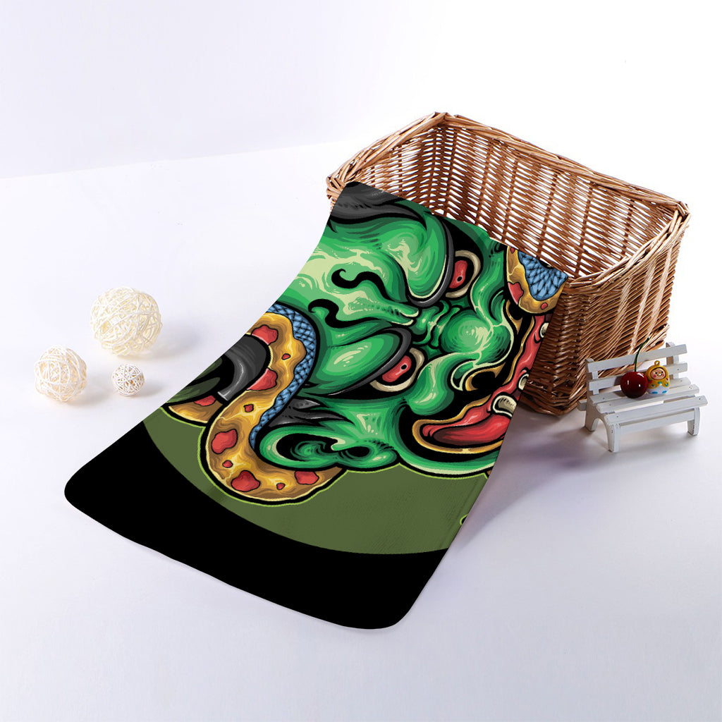 Japanese Oni Demon With Snake Print Towel