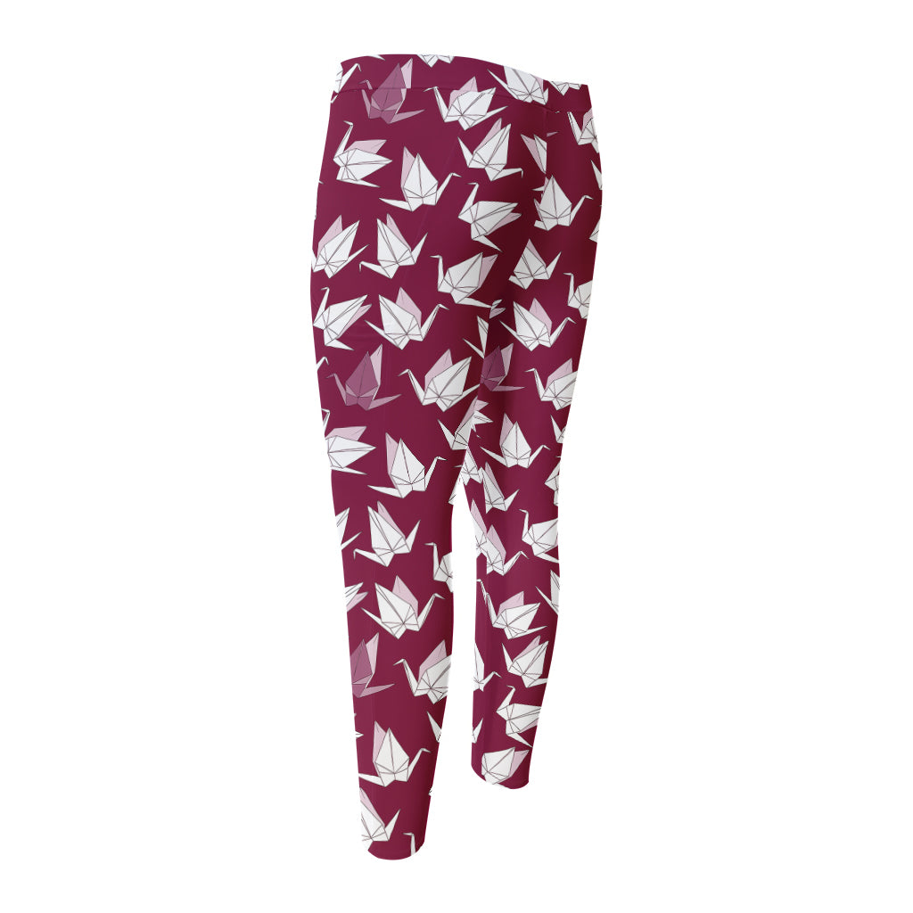 Japanese Origami Crane Pattern Print Men's Compression Pants