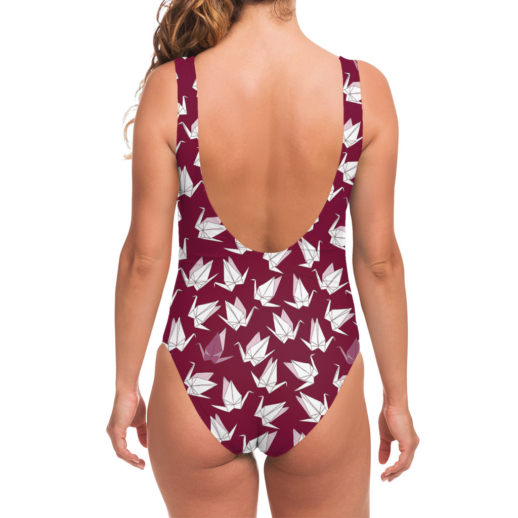 Japanese Origami Crane Pattern Print One Piece Swimsuit
