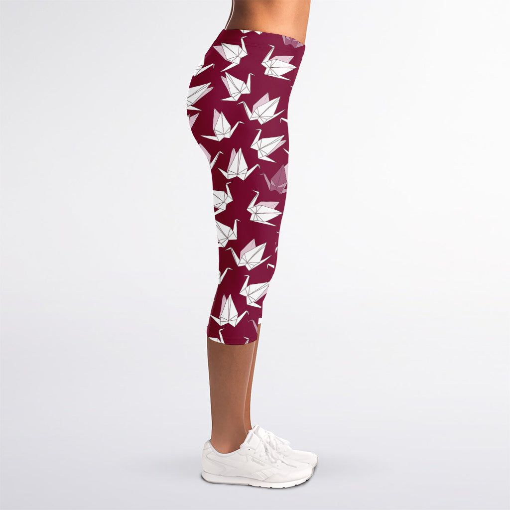 Japanese Origami Crane Pattern Print Women's Capri Leggings