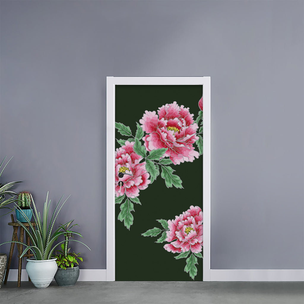 Japanese Peony Print Door Sticker