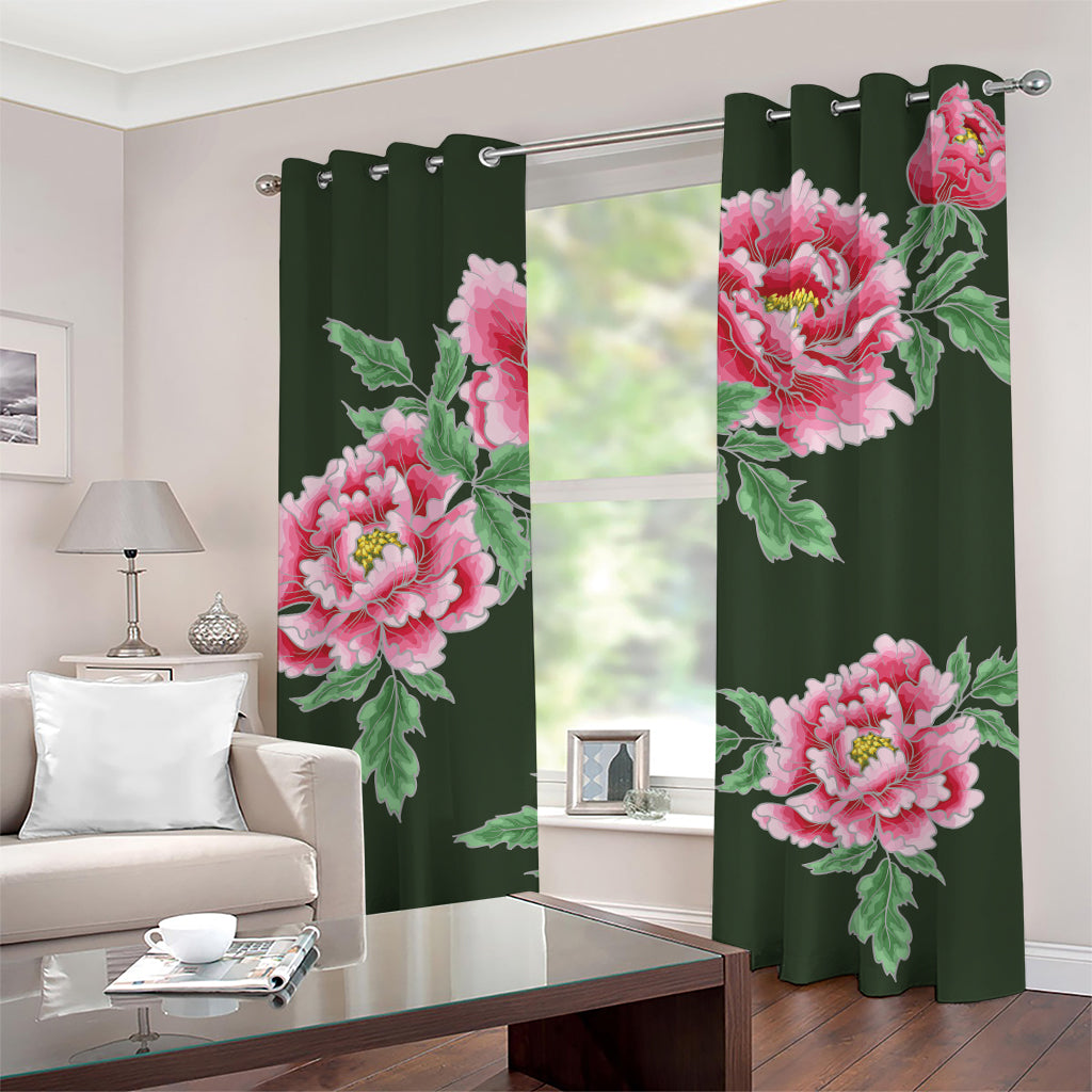 Japanese Peony Print Grommet Curtains
