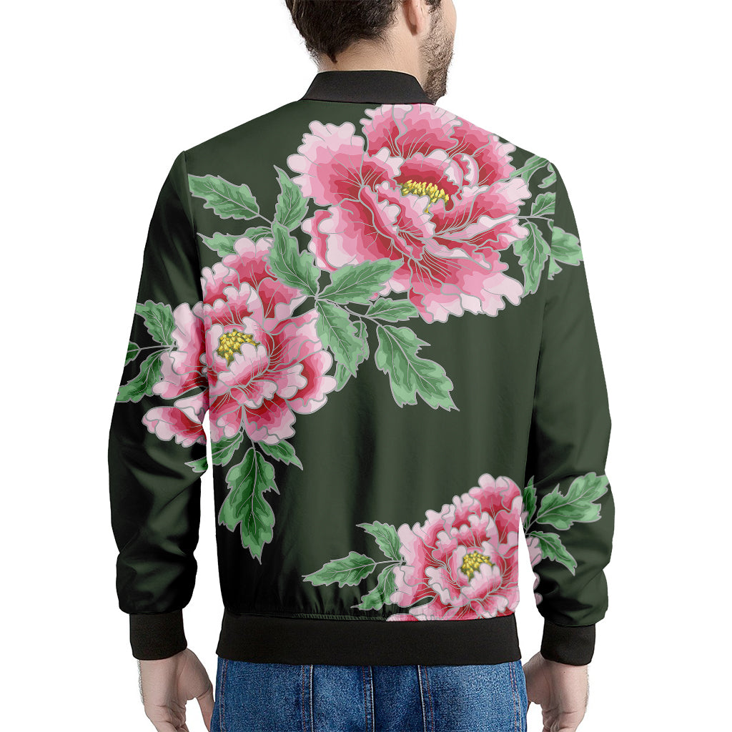Japanese Peony Print Men's Bomber Jacket