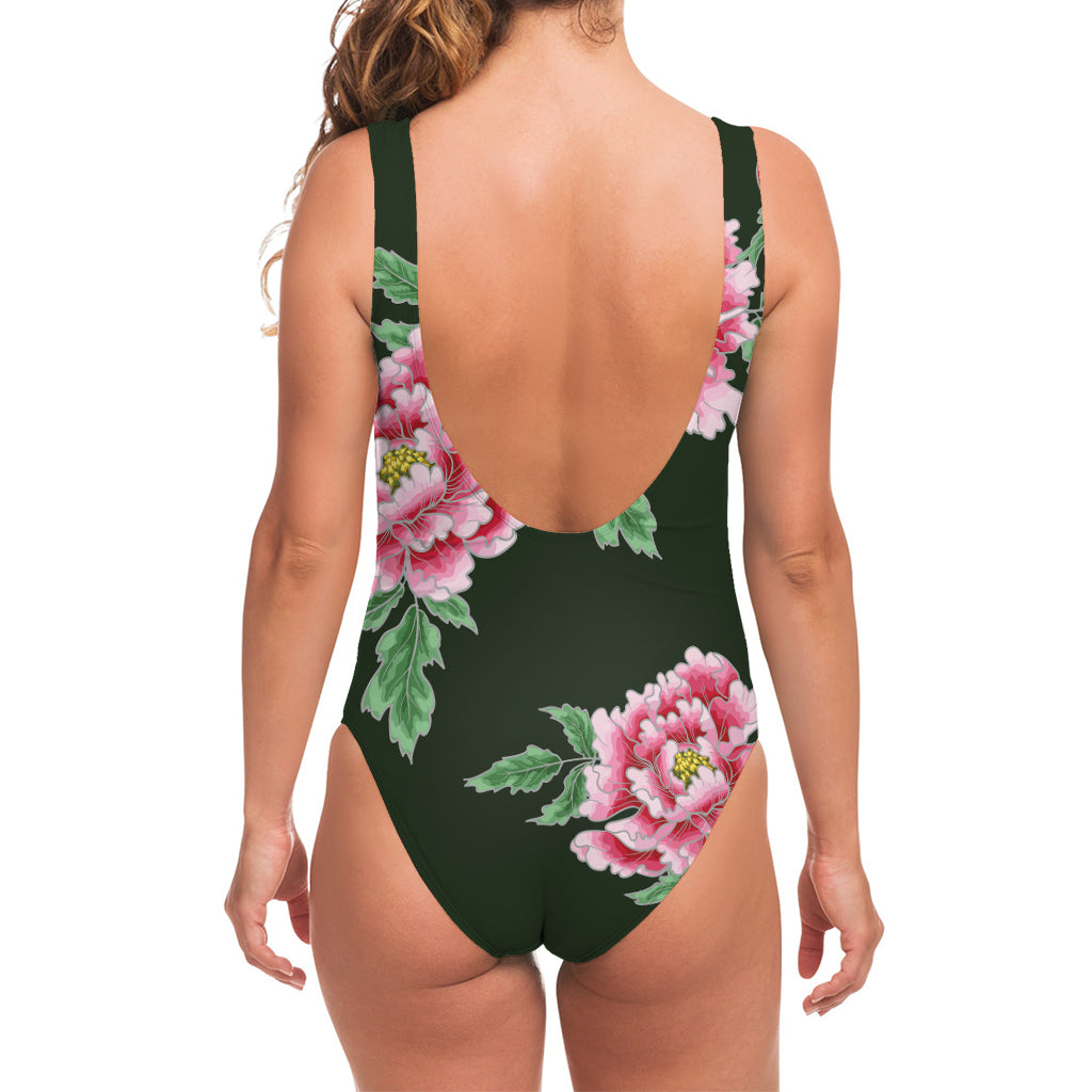 Japanese Peony Print One Piece Swimsuit