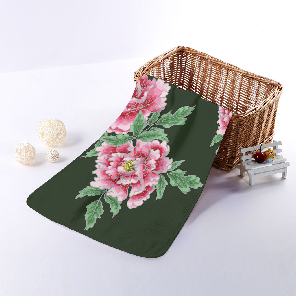 Japanese Peony Print Towel