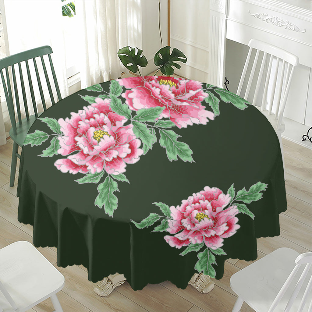 Japanese Peony Print Waterproof Round Tablecloth
