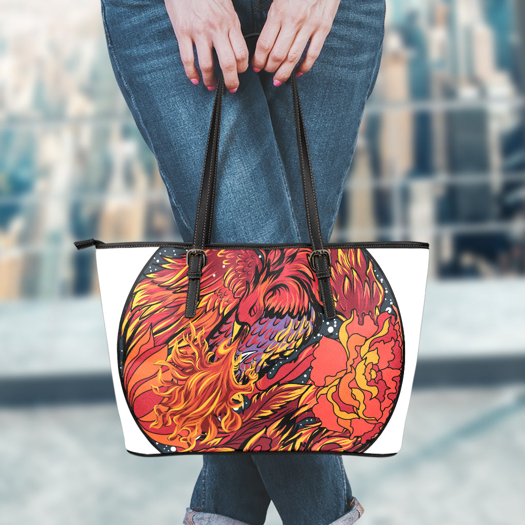 Japanese Phoenix Print Leather Tote Bag