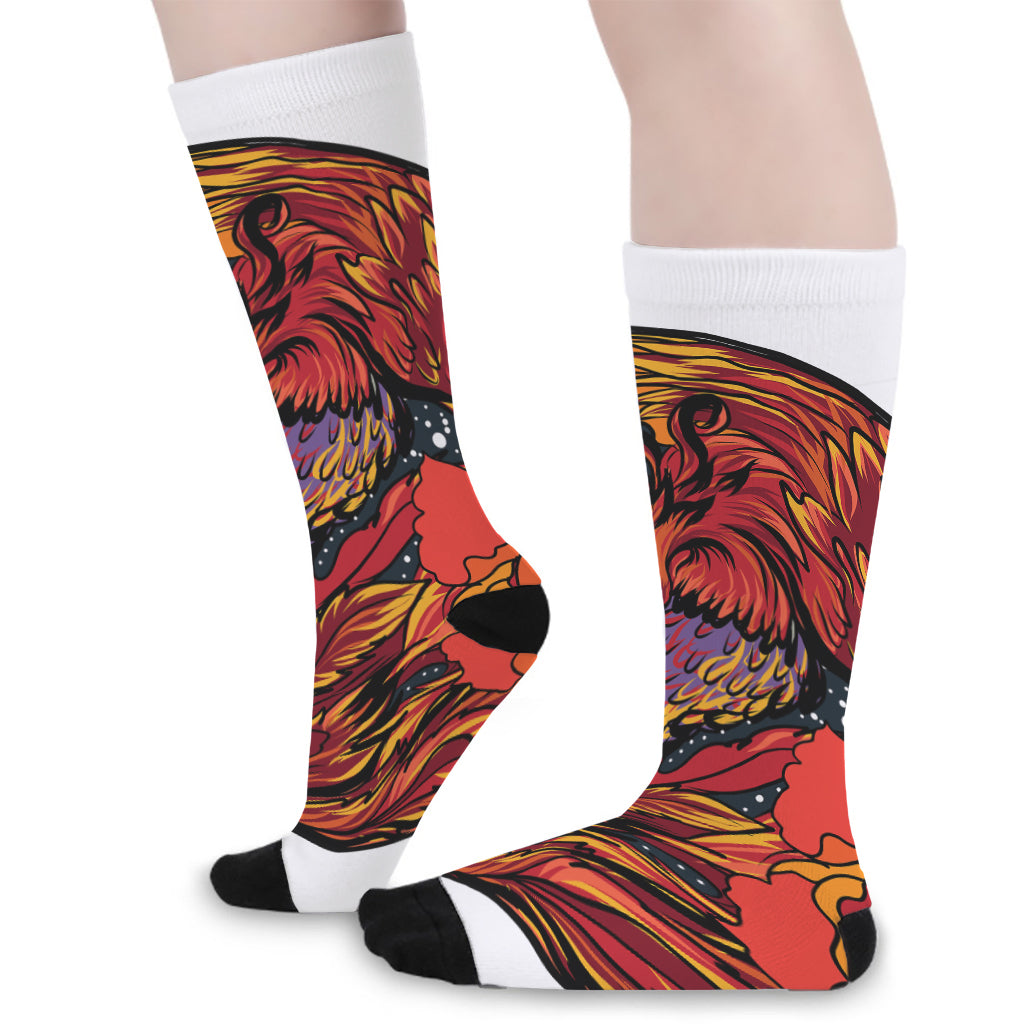 Japanese Phoenix Print Long Socks