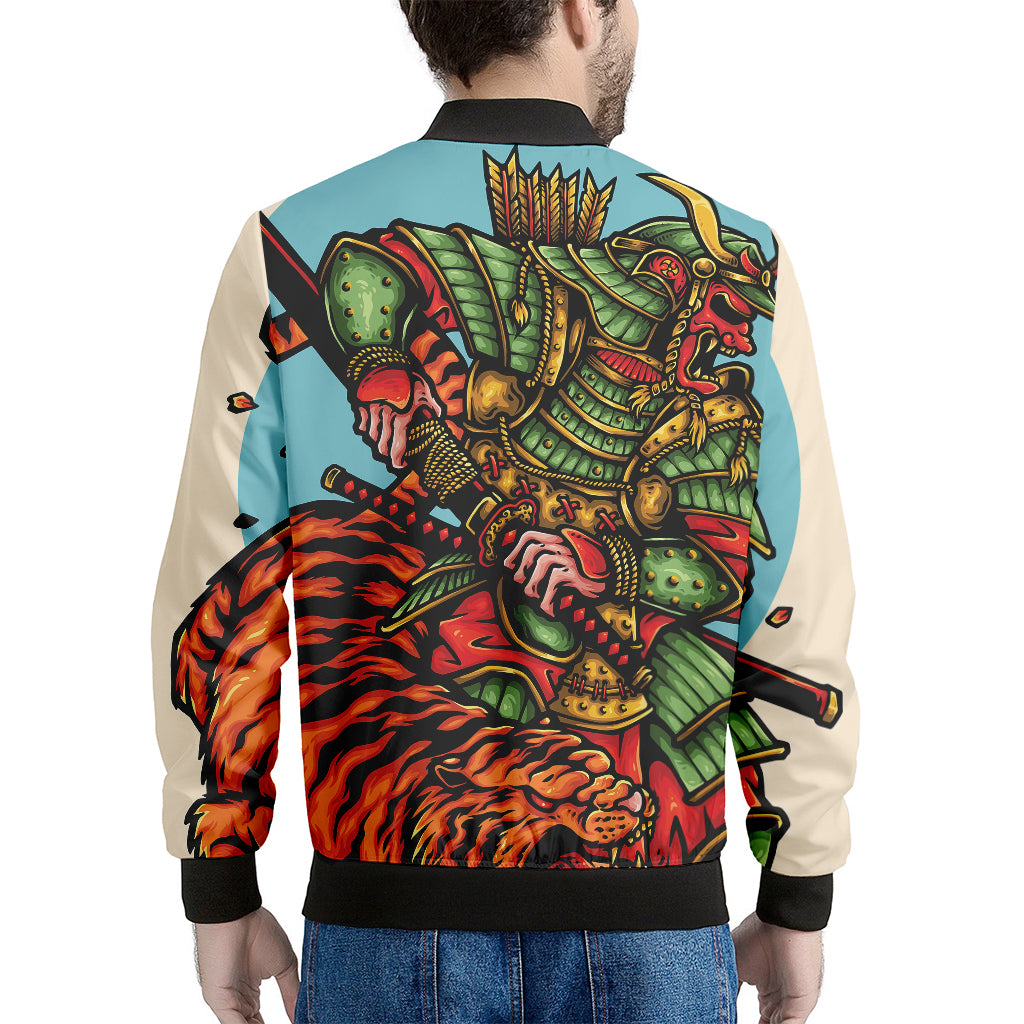 Japanese Samurai And Tiger Print Men's Bomber Jacket