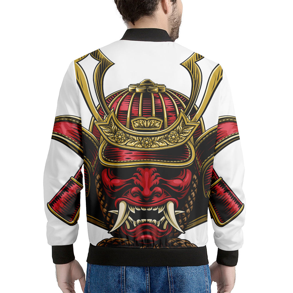 Japanese Samurai Helmet Print Men's Bomber Jacket