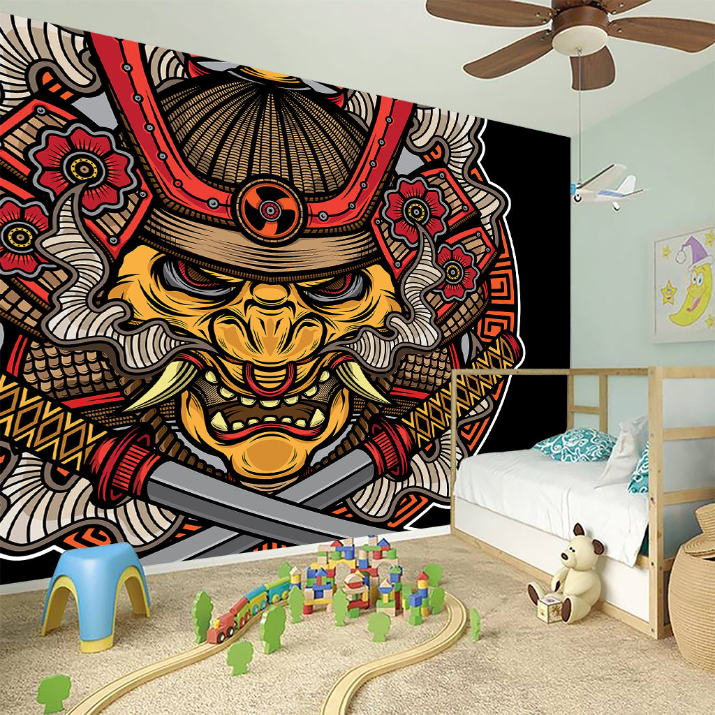 Japanese Samurai Mask Print Wall Sticker